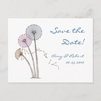 Carte Postale Faire-part Horloges Dandilion bleu rose, crème Enregistrer la