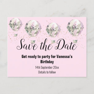 Carte Postale Faire-part Hot Air Balloon rose Enregistrer la date