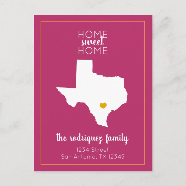 Carte Postale Faire-part Hot Rose & Jaune Maison Sweet Home - Texas Moving (Devant)