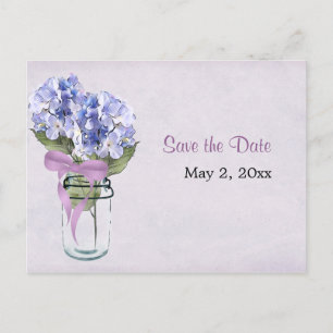 Carte Postale Faire-part Hydrangea dans un pot Mason - Enregistrer la date 