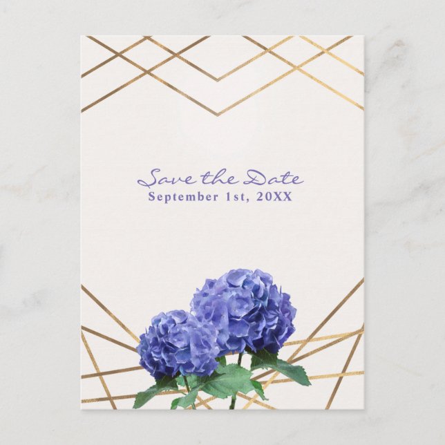 Carte Postale Faire-part Hydrangea Flowers & Gold Elegant Enregistrer la da (Devant)