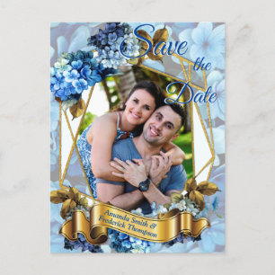 Carte Postale Faire-part Hydrangeas aquarelles nuances de bleu Enregistrez
