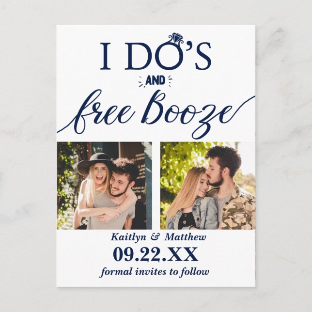 Carte Postale Faire-part I Do's & Free Booze Modern Wedding Enregistrer la  (Devant)