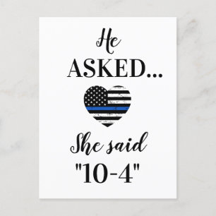 Carte Postale Faire-part Il a demandé, elle a dit 10-4 Mariage policier Sau