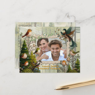 Carte Postale Faire-part Illustration artistique d'oiseaux simplistes de st