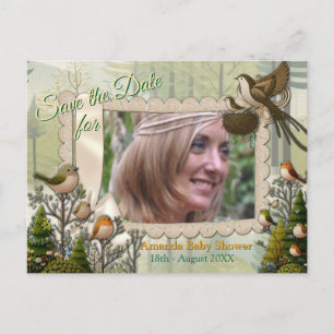 Carte Postale Faire-part Illustration artistique d'oiseaux simplistes de st