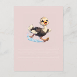Carte Postale Faire-part Illustration d'une aventure heureuse d'autruche mi