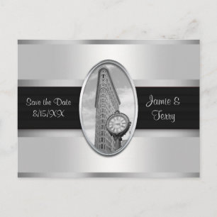 Carte Postale Faire-part Immeuble Flatiron Blanc Argent NB Économisez la Da
