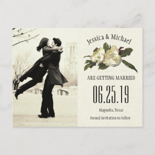 Carte Postale Faire-part In Love - Vintage Magnolia Photo Enregistrer La Da