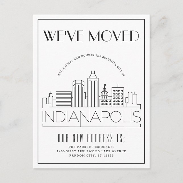 Carte Postale Faire-part Indianapolis Moderne Déco | Changement d'adresse (Devant)