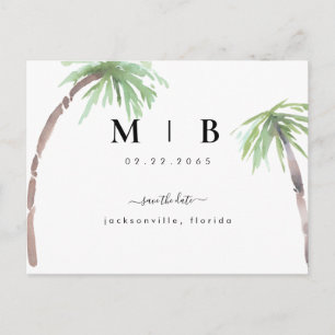 Carte Postale Faire-part Initiales simples Mariage tropical Enregistrer la 