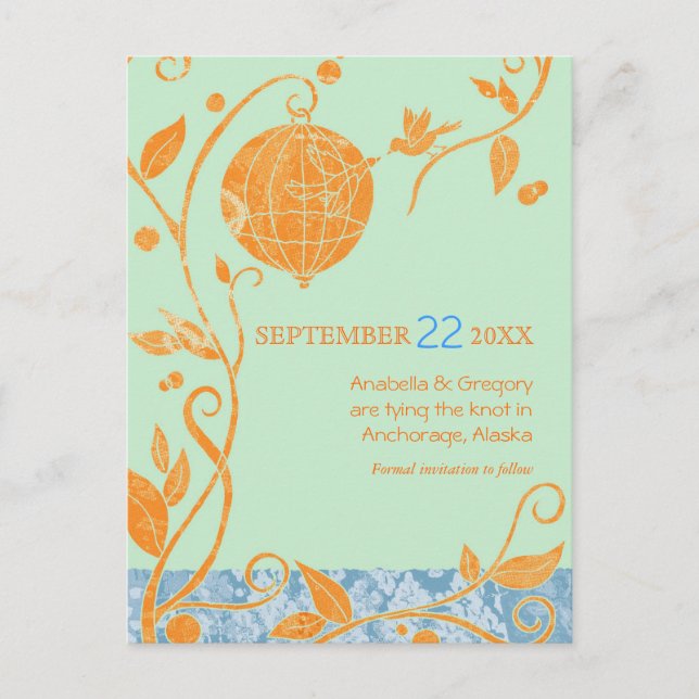 Carte Postale Faire-part Inséparables Boho Mint Wedding Enregistrer la date (Devant)