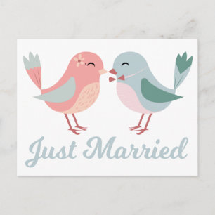Carte Postale Faire-part Inséparables Rose et Bleu Mariage