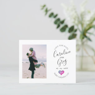 Carte Postale Faire-part Iridescente Love Typographie Photo Enregistrer la
