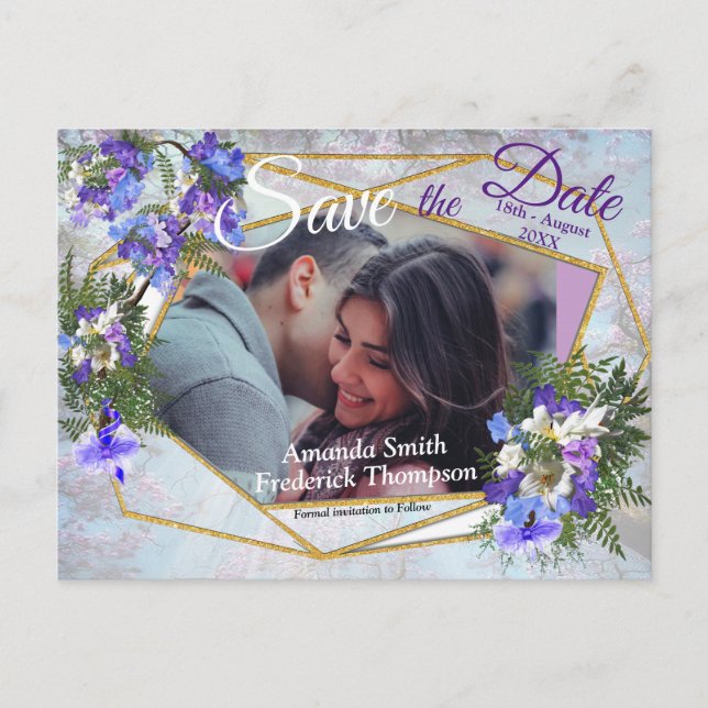 Carte Postale Faire-part Jacaranda Blooms & Lily Bouquet Enregistrer les da (Devant)