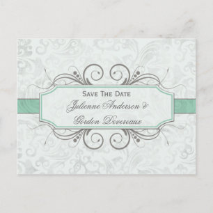 Carte Postale Faire-part Jade grisé et damas gris Save The Date