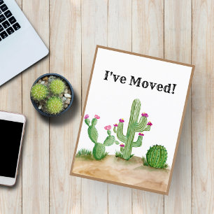 Carte Postale Faire-part J'ai déménagé Aquarelle Cactus Désert Nouvelle Adr