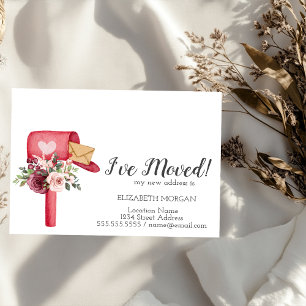 Carte Postale Faire-part J'ai déménagé, Aquarelle Fleurs de boîte aux lettr