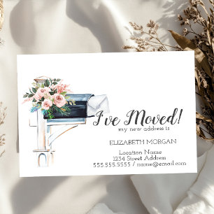 Carte Postale Faire-part J'ai déménagé,Boîte aux lettres aquarelle fleurs b