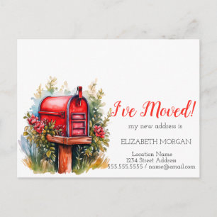 Carte Postale Faire-part J'ai déménagé,Boîte aux lettres aquarelle Fleurs r
