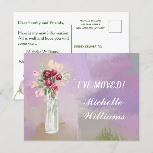 Carte Postale Faire-part J'ai déménagé Budget Aquarelle Rose Floral en mouv