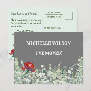 Carte Postale Faire-part J'ai déménagé Budget Eucalyptus Green Floral Movin