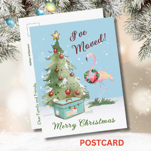 Carte Postale Faire-part J'ai déménagé Budget Flamingo Sapin de Noël 