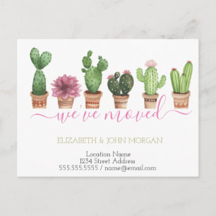 Carte Postale Faire-part J'ai déménagé Cactus aquarelle Nouvelle adresse