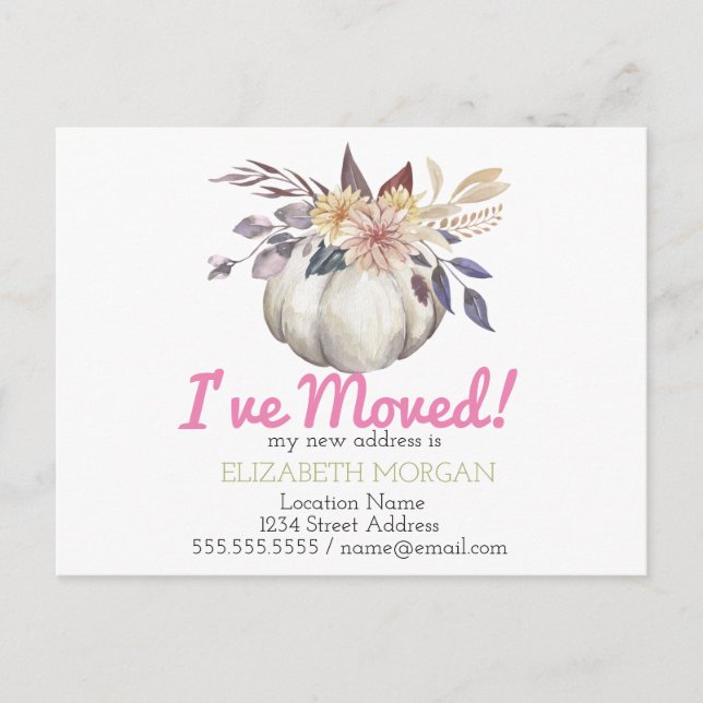 Carte Postale Faire-part J'ai déménagé Citrouille Aquarelle  Nouvelle Adres (Devant)