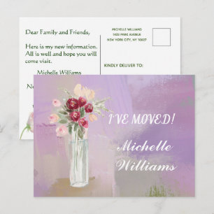 Carte Postale Faire-part J'ai déménagé Classique Élégant Rose Floral Déplac