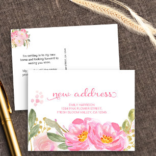 Carte Postale Faire-part J'ai déménagé en rose et or aquarelle Floral Nouve