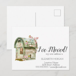 Carte Postale Faire-part J'ai déménagé, fleurs de boîte aux lettres vintage
