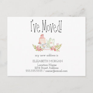 Carte Postale Faire-part J'ai déménagé, Fleurs de théière Nouvelle adresse