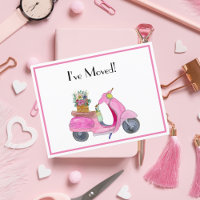 J'ai déménagé ! Trottinette aquarelle rose avec fl