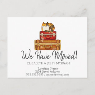 Carte Postale Faire-part J'ai déménagé, valises chat nouvelle adresse
