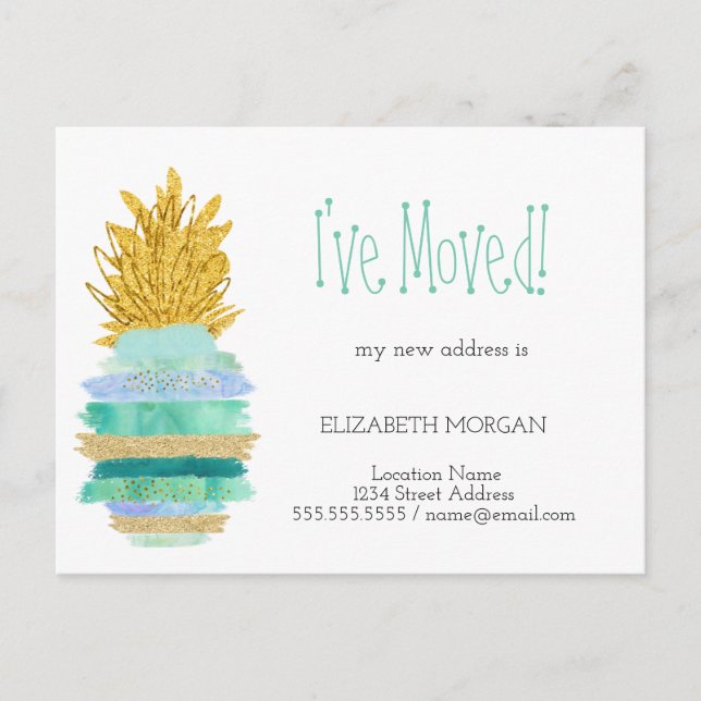 Carte Postale Faire-part J'ai déménagé,Vert,Pineapple Pailleté Nouvelle Adr (Devant)