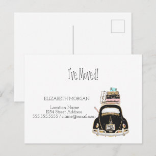 Carte Postale Faire-part J'ai déménagé, Voiture, valises Nouvelle adresse