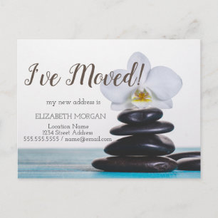 Carte Postale Faire-part J'ai déménagé,Zen Stones,Orchidée blanche