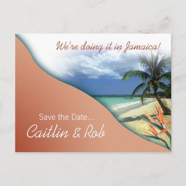 Carte Postale Faire-part Jamaïque Save The Date (sable de corail) (Devant)
