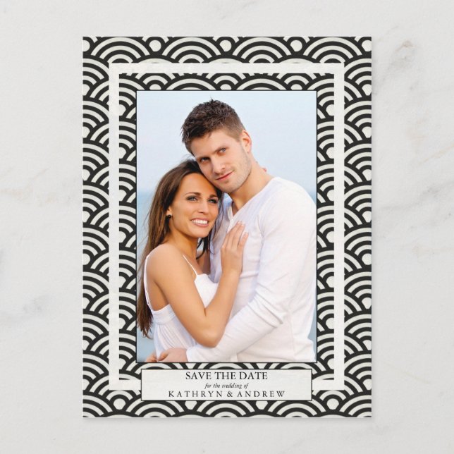 Carte Postale Faire-part Japon Seigaiha Vagues Enregistrer La Date Photogra (Devant)