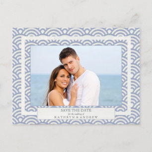 Carte Postale Faire-part Japon Seigaiha Vagues Enregistrer La Date Photogra