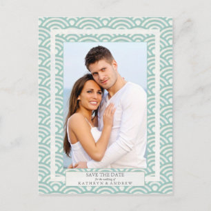 Carte Postale Faire-part Japon Seigaiha Vagues Enregistrer La Date Photogra