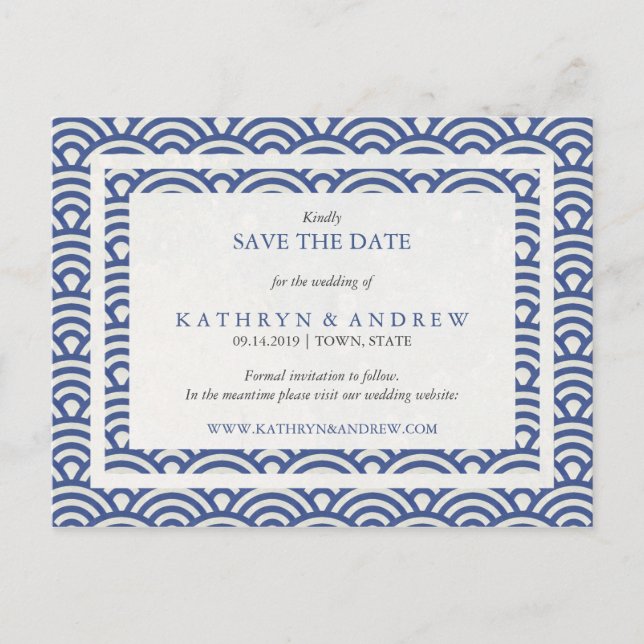 Carte Postale Faire-part Japon Seigaiha Vagues Sauvez La Date Pas De Photo (Devant)