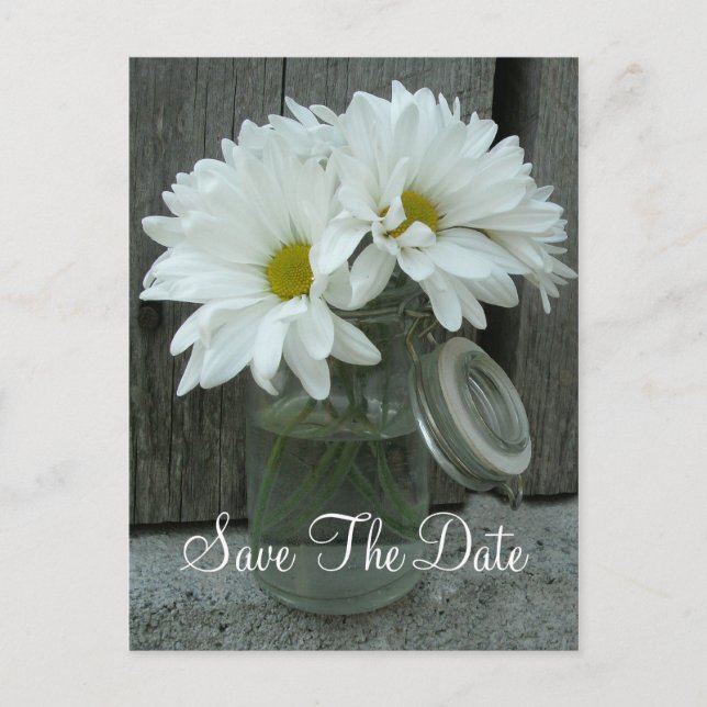 Carte Postale Faire-part Jar of Daisies Mariage Enregistrer la date (Devant)