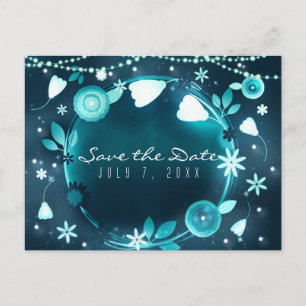 Carte Postale Faire-part Jardin de Nuit de Mariage Fleurs Lumineuses Enregi