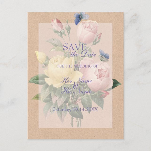 Carte Postale Faire-part Jardin de Roses Anglaises Mariage Sauvegarder la D (Devant)