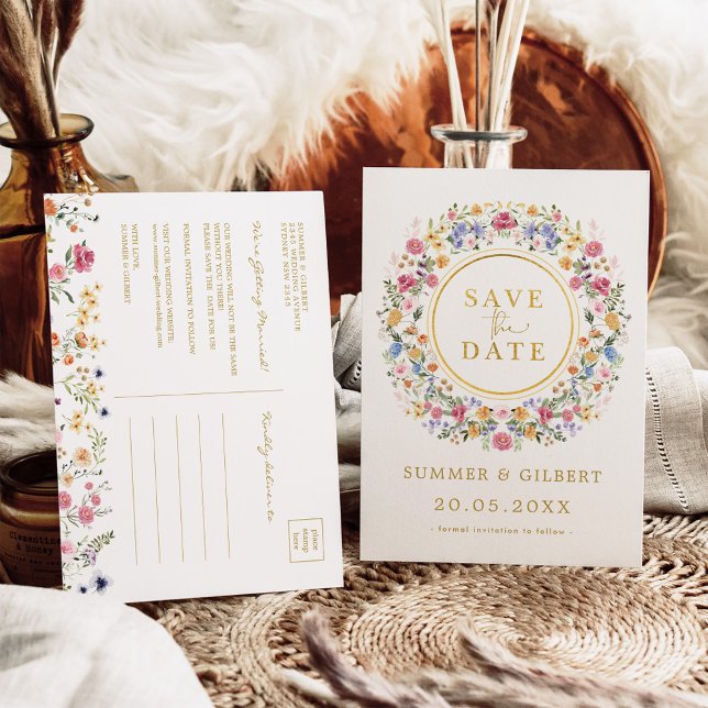 Carte Postale Faire-part Jardin Fleur sauvage classique Wreath Enregistrer  (Créateur téléchargé)