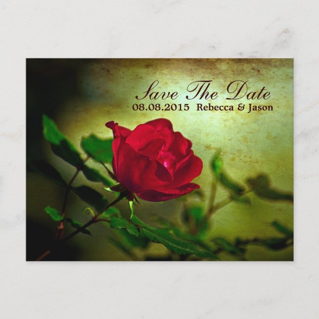 Carte Postale Faire-part jardin rouge rose steampunk gothique mariage (Devant)