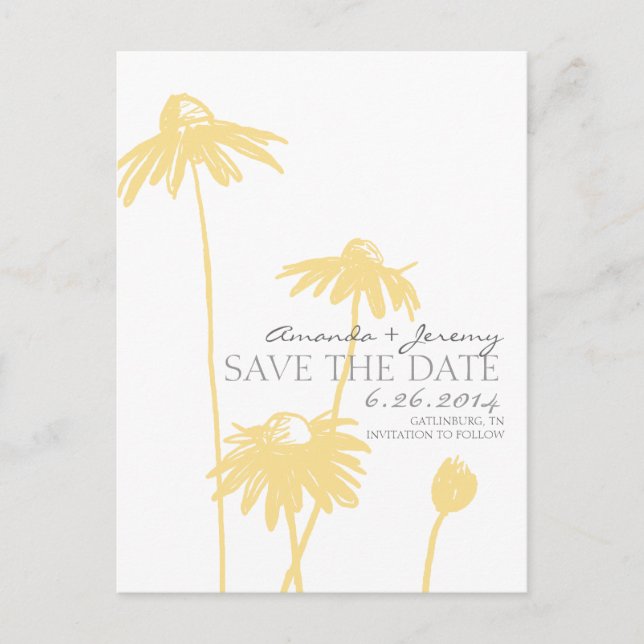 Carte Postale Faire-part Jaune et Blanc Les Black Eyed Susans Sauvegarder l (Devant)