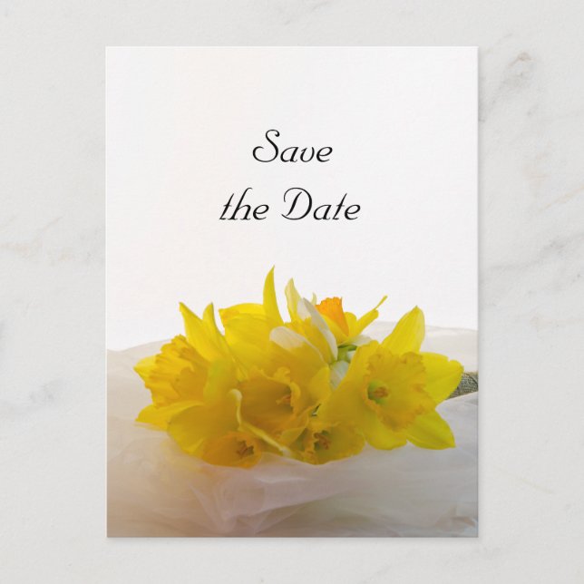 Carte Postale Faire-part Jaunes jonquilles sur mariage blanc Enregistrer la (Devant)